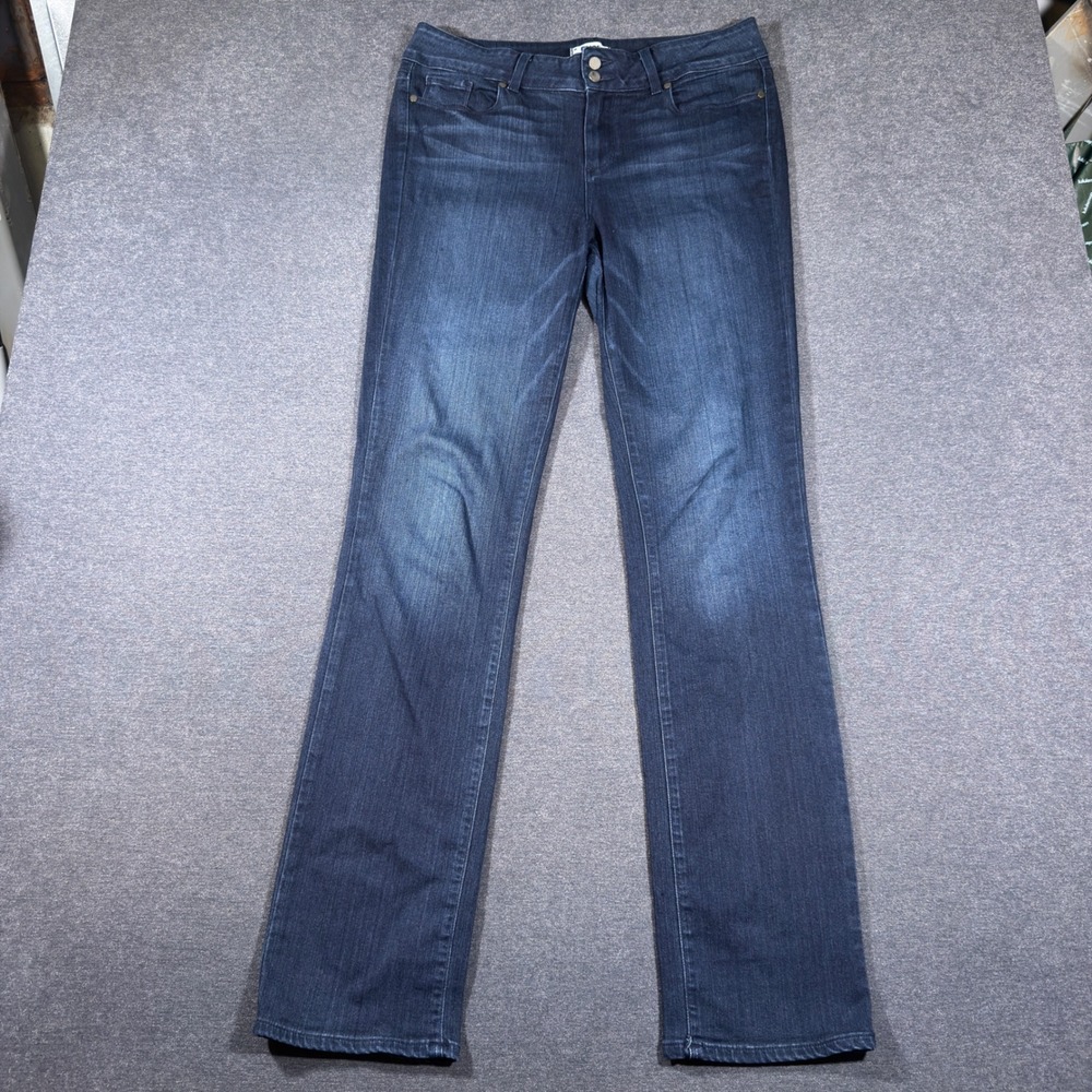 Paige Hidden Hills Straight Jeans Womens 32x34 Dark Wash Stretch Denim Blue Boho